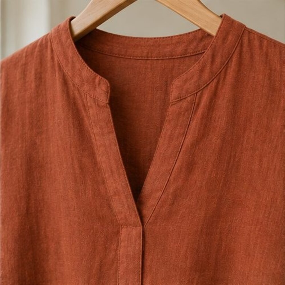 Rust Split Neck Tunic Blouse - Picture 4 of 6